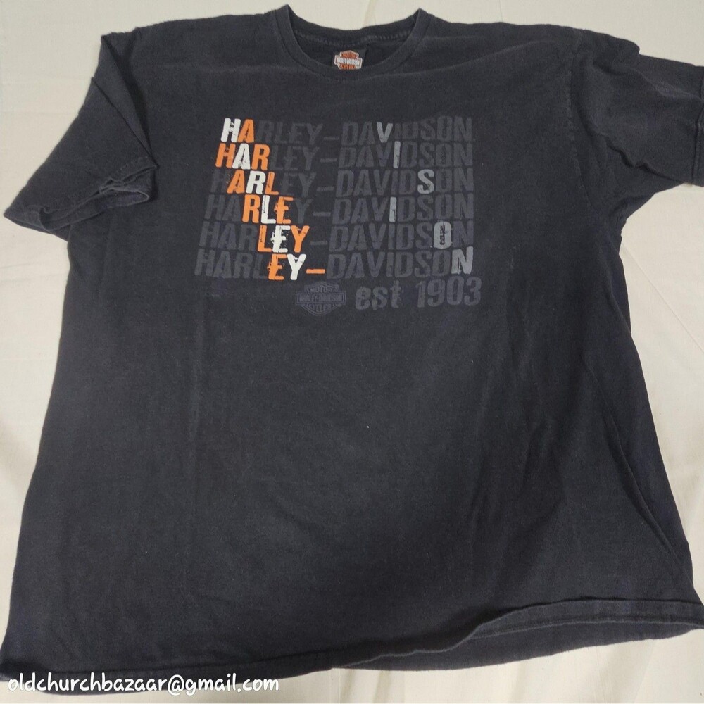 Harley-Davidson Black 100% Cotton Shirt 2XL Crewneck Graphic Logo Est 1903